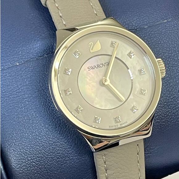 SWAROVSKI GRAY LEATHER MOTHER OF PEARL DIAL WATCH main image 6